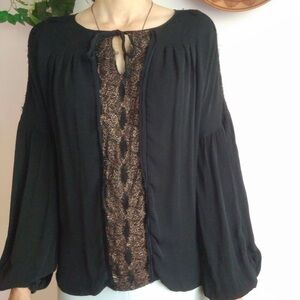 Kobi Halperin Black Silk Blouse with Brown Detail
